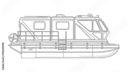 Aquatic Vessel: A technical illustration of a durable, maritime vessel designed for versatile marine operations.