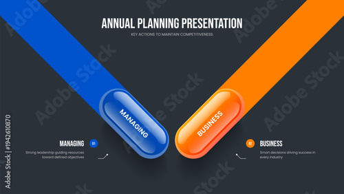 Service Launch 2 Element Diagram Frame Template. Financial Forecast Two Option Infographic Presentation Design. Market Insight Slideshow Layout Vector Illustration.