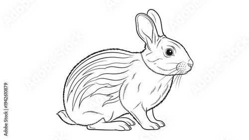 Line Art Rabbit: A detailed line art illustration of a charming rabbit, capturing its delicate features and fluffy appearance in a simple, elegant style.