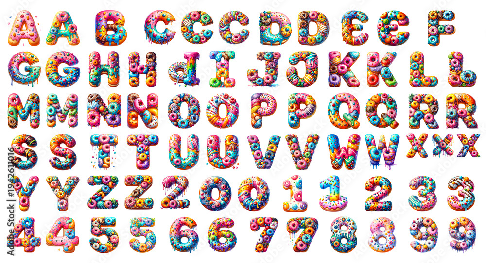 Obraz premium Cute colorful watercolor donut letter alphabet collection