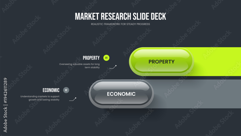 Fototapeta premium Creative Analysis Slideshow Template Vector Illustration. Service Performance Two Step Diagram Presentation Design. Company Insight 2 Element Infographic Slide Layout.