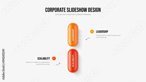 Visual Solution Slide Layout Vector Illustration. Business Launch Two Step Infographic Frame Design. Consulting Introduction 2 Element Diagram Slideshow Template.