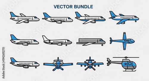 Vector Bundle of Various Aircraft Designs for Transportation.