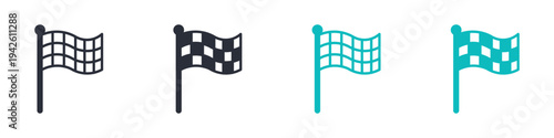 Checkered flag icon set, racing finish flag motorsport competition symbol, outline and solid and color style. Vector illustration.