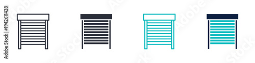 Window shutter icon set, rolling shutter door security protection symbol, outline and solid and color style. Vector illustration.