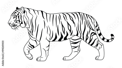 Majestic Tiger Silhouette: A meticulously crafted outline of a tiger, showcasing its iconic striped pattern and powerful physique.