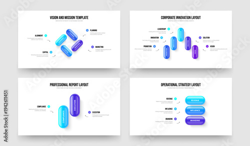 Digital Solution Four Five Two Three Element Infographic Slide Layout Vector Illustration Collection. Consulting Analysis 4 5 2 3 Option Diagram Slideshow Template Set.