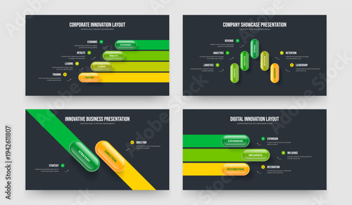 Corporate Analysis Four Five Two Three Step Infographic Frame Design Vector Illustration Collection. Service Launch 4 5 2 3 Option Diagram Slide Template Set.