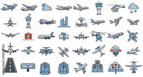 Collection of Aviation and Airport Related Icons and Symbols.