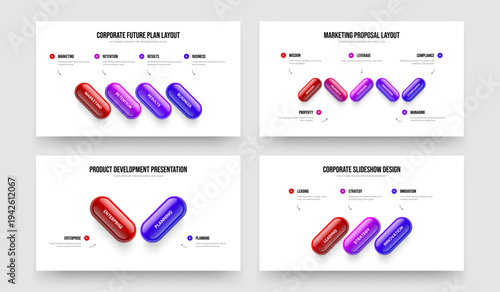 Consulting Analysis Four Five Two Three Option Diagram Frame Design Vector Illustration Bundle. Market Forecast 4 5 2 3 Element Infographic Slide Template Set.