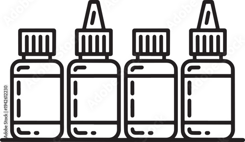 Set of e-liquid bottle containers with dropper caps in line art style vector illustration