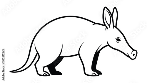 Aardvark Illustration: A simple black and white illustration of an aardvark, showcasing its distinctive long snout, large ears, and sturdy body.