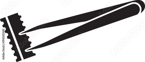 Stamp tongs tool used by philatelists for handling collectible stamps without damage vector illustration