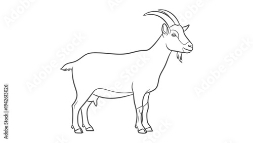 Goat Profile Sketch: A minimalist black-and-white sketch of a majestic goat in a clean and elegant outline, embodying strength and grace.
