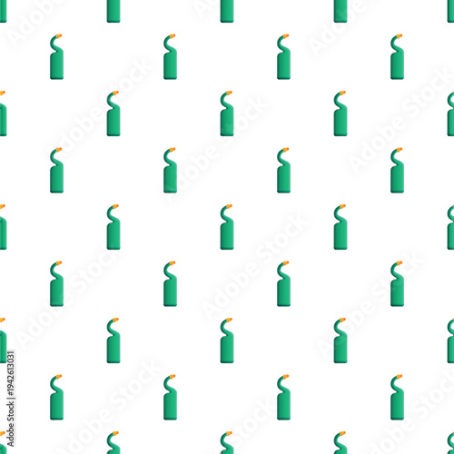 Green cleaning product bottles creating a seamless repeating pattern