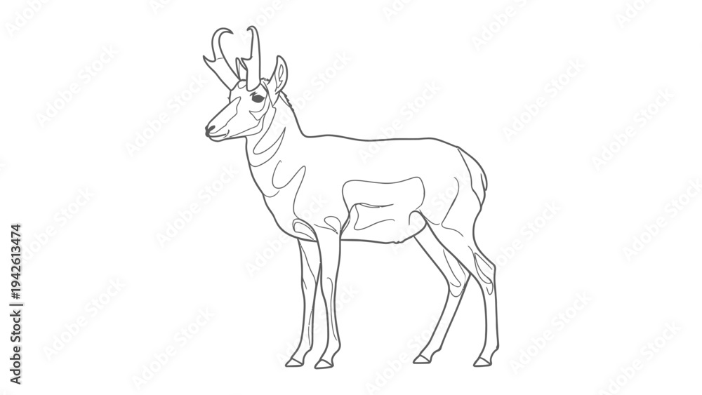 Obraz premium Pronghorn Antelope Sketch: A detailed outline drawing of a majestic pronghorn antelope, captured in a minimalist style, emphasizing its elegant form and distinctive horns.