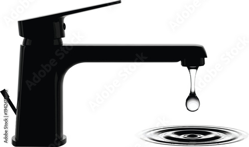 Black Faucet Dripping Water into Sink