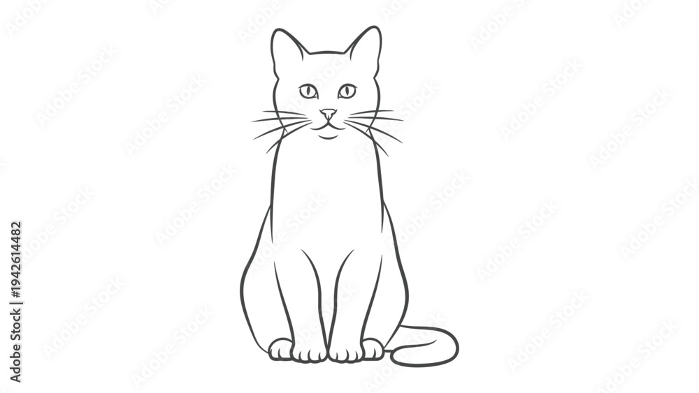 Obraz premium Simple cat: A simplified drawing of a sleek and elegant cat sitting, exuding a sense of calm and poise. 