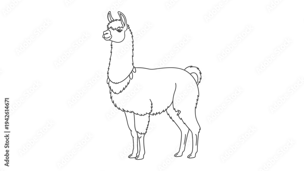 Fototapeta premium Elegant Line Art of a Llama: A minimalist yet graceful line drawing of a majestic llama, exuding calm and poise with its upright posture.