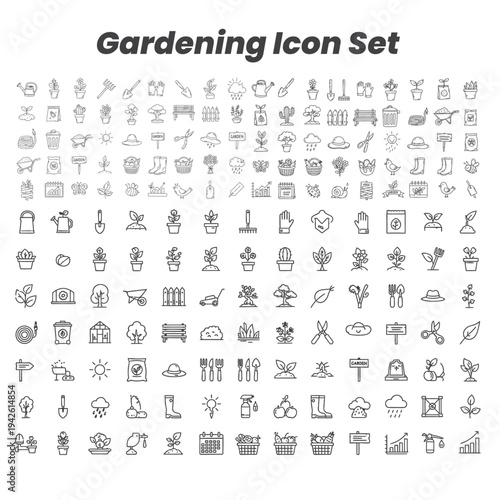 Set of 186 gardening icons vector