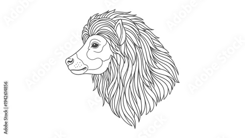 Majestic Lion's Profile: A stylized, line-art illustration of a lion's head in profile, showcasing its majestic mane and regal gaze.