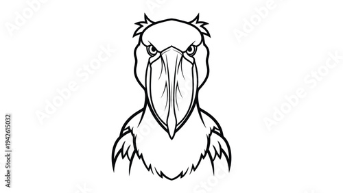 Mysterious Shoebill Stare: An enigmatic shoebill stork, with its distinctive shoe-shaped beak, gazes intently forward, showcasing a unique and striking silhouette.