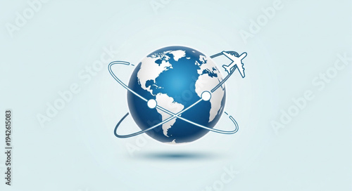 Global Travel and Connectivity - Airplane Circling the World Illustration.