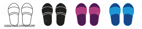 Pair of slipper icon. Domestic house slippers home footwear, summer, hotel, and spa shoe. Vector illustration.