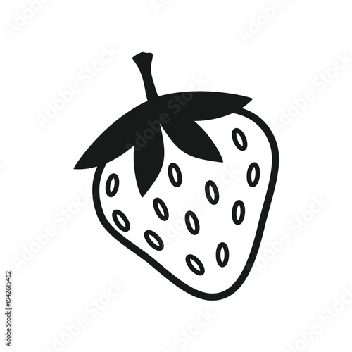 Strawberry icon. Garden strawberry fruit flat black vector food illustration. Fresh berry symbol isolated on white background.