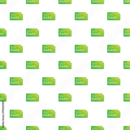 Seamless pattern featuring multiple green sim cards for mobile communication