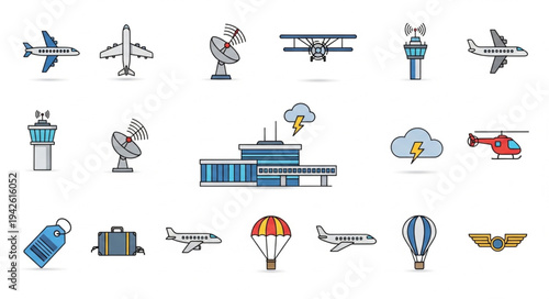 Collection of Aviation and Travel Related Icons and Symbols.