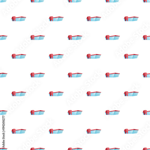 Cartoon stylized building repeating on white background creating seamless pattern
