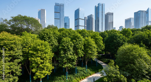 Green City Park with Modern Skyscrapers