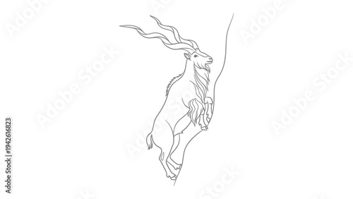 Markhor in Ascent: A majestic markhor with its spiraling horns fearlessly scales a rocky precipice, embodying strength and resilience in its natural habitat.