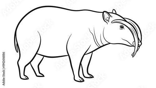 Prehistoric Creature Illustration: A detailed outline of a prehistoric animal, ready for coloring or further artistic exploration. Emphasizing the animal's unique features and form.