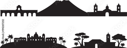 Historical architecture silhouette collection featuring arches and central american landmarks