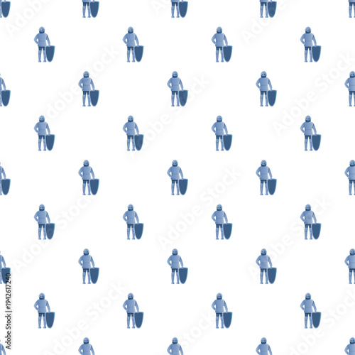 Seamless pattern featuring a cartoon knight in full armor holding a shield