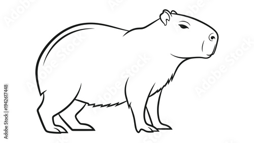 Capybara Outline: Detailed line art of a capybara, the world's largest rodent, showcasing its distinctive features against a clean backdrop.