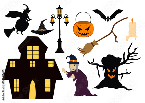 halloween illustration with pumpkin and witch