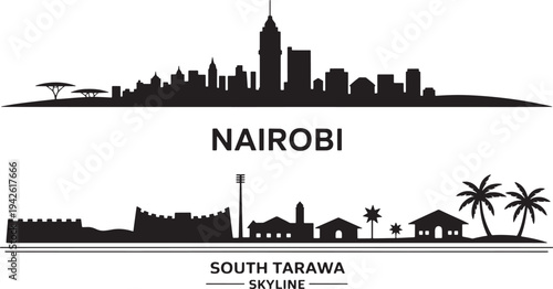 Nairobi skyline silhouette over grey transparent background city architecture kenya africa cityscape