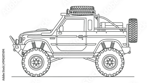Off-Road Vehicle Silhouette: A detailed black and white illustration of a robust off-road vehicle, perfectly designed for adventure and challenging terrains.