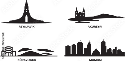 Ocho rios jamaica skyline silhouette vector illustration famous coastline landmarks waterfall template