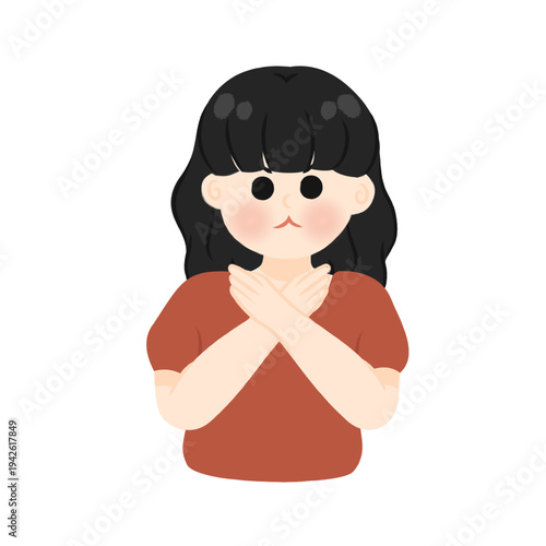 Acting cute Handdrawn girl character in red shirt