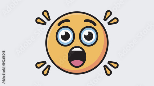 A cartoon emoji with a shocked expression and sweat drops on its face