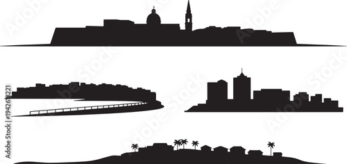 Valletta malta skyline silhouette collection vector city landscape with historic architecture