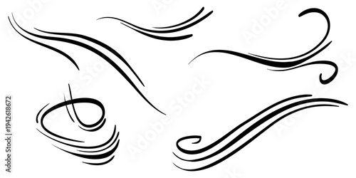 hand drawn set wind doodle blow, gust design isolated on white background