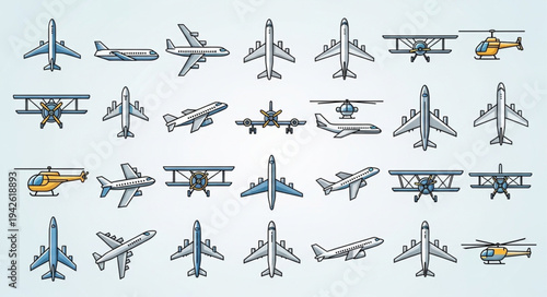 Diverse Collection of Airplane and Helicopter Illustrations.
