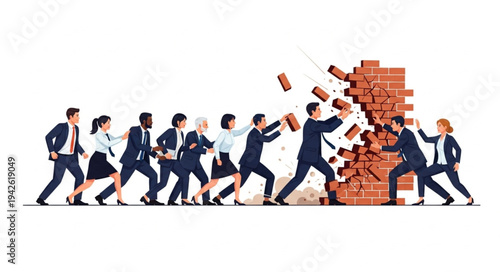 Business People Building Brick Wall.