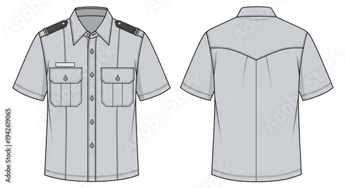 Technical Drawing of a Short-Sleeved Shirt with Pockets.