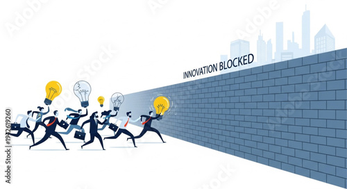 Business People Running into Obstacle.